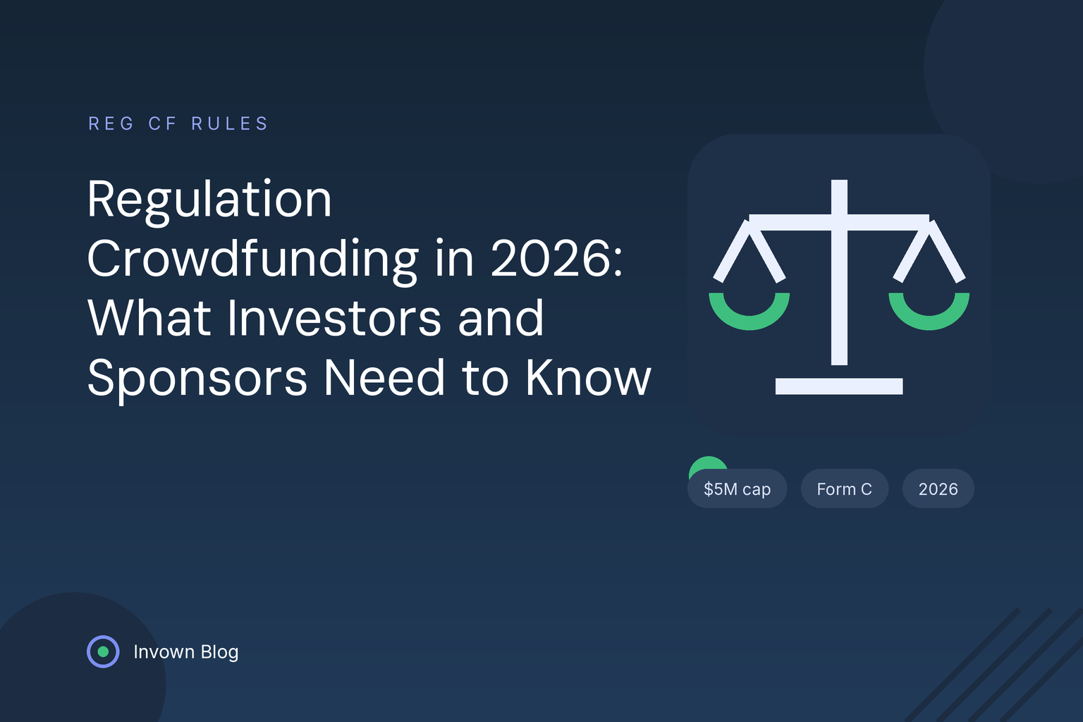 regulation-crowdfunding-2026-hero Illustration of balanced legal scales, representing Regulation Crowdfunding rules for investors and sponsors in 2026.