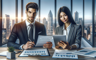 1031 exchange syndication — professionals reviewing real estate investment documents in a modern office