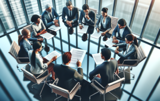 Crowdfunding investor rights - diverse group of investors reviewing legal documents with a professional advisor