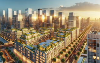 DSCR real estate analysis showing modern commercial buildings and investment property skyline