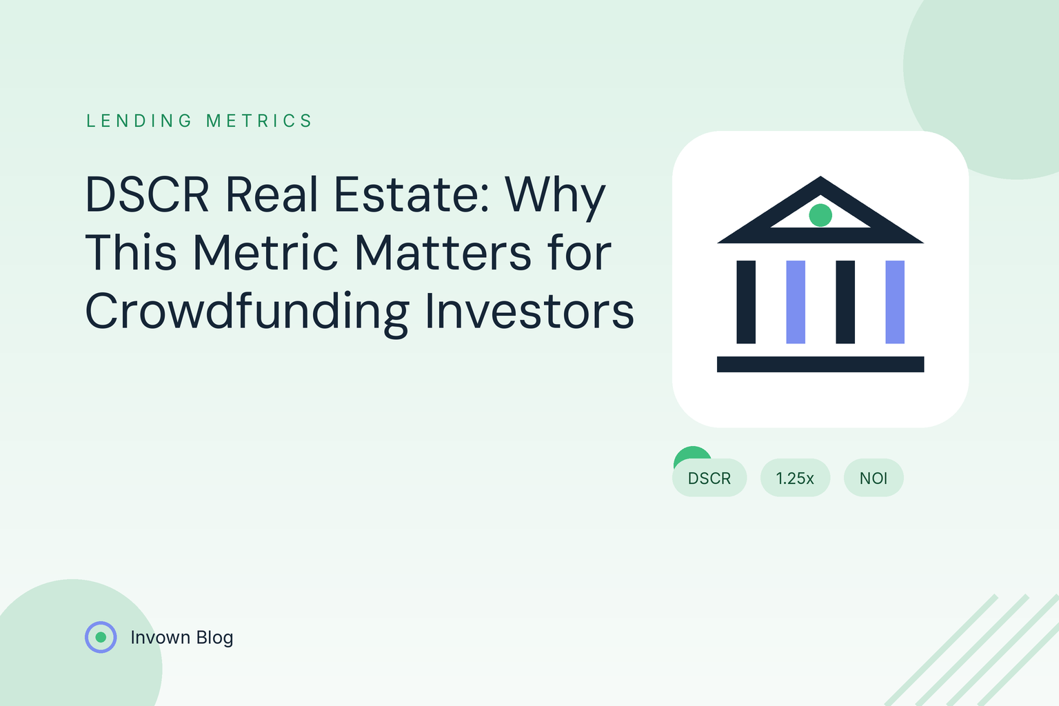 dscr-real-estate-crowdfunding-guide Illustration of a bank pictogram representing DSCR in real estate and why debt service coverage matters to crowdfunding investors.
