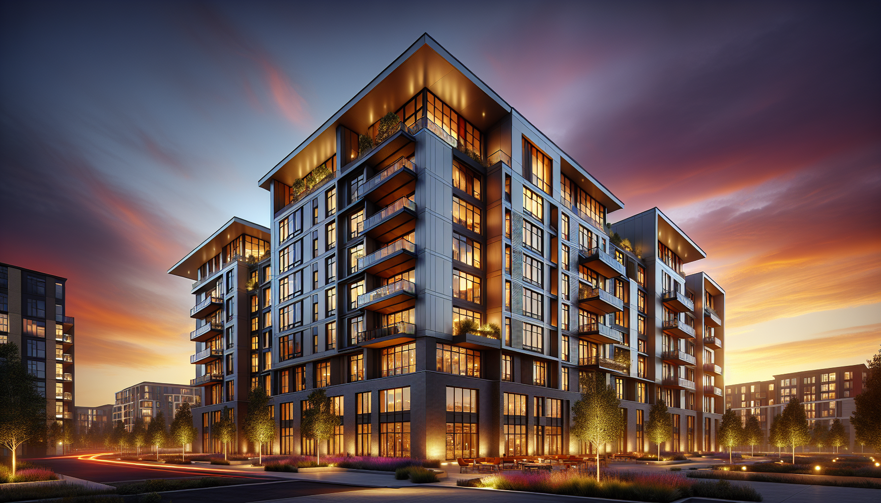 multifamily-syndication-evaluation-guide Multifamily syndication evaluation - modern apartment complex at sunset representing real estate investment opportunity