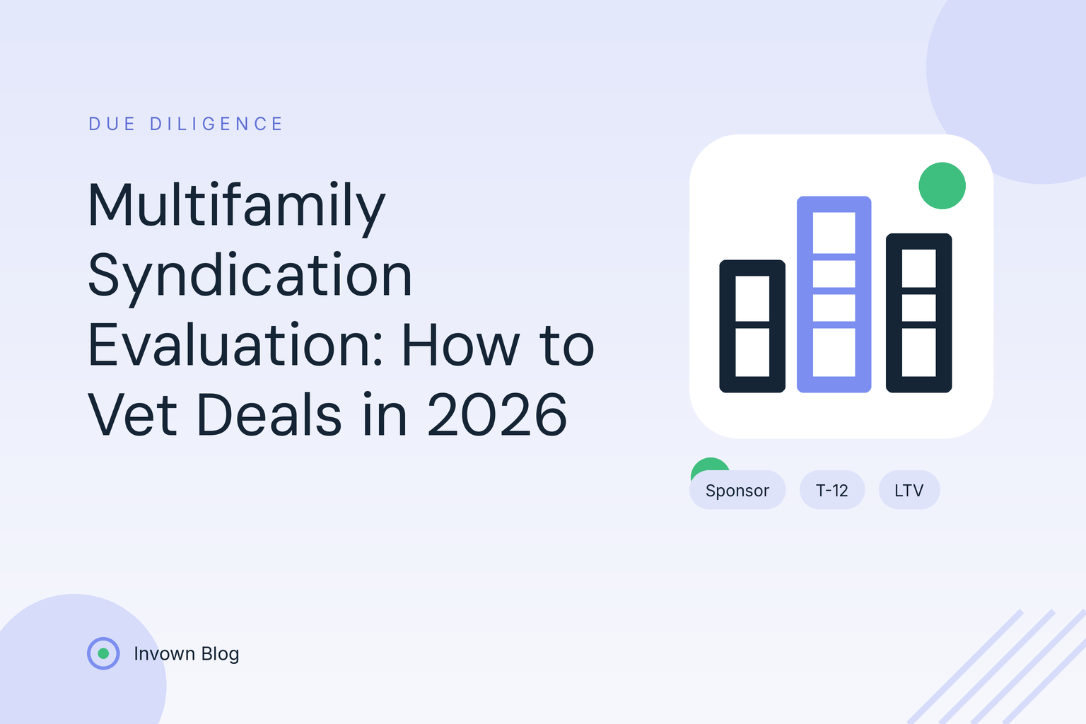multifamily-syndication-evaluation-guide Illustration of an apartment skyline representing multifamily syndication evaluation and how investors vet sponsors and deals in 2026.