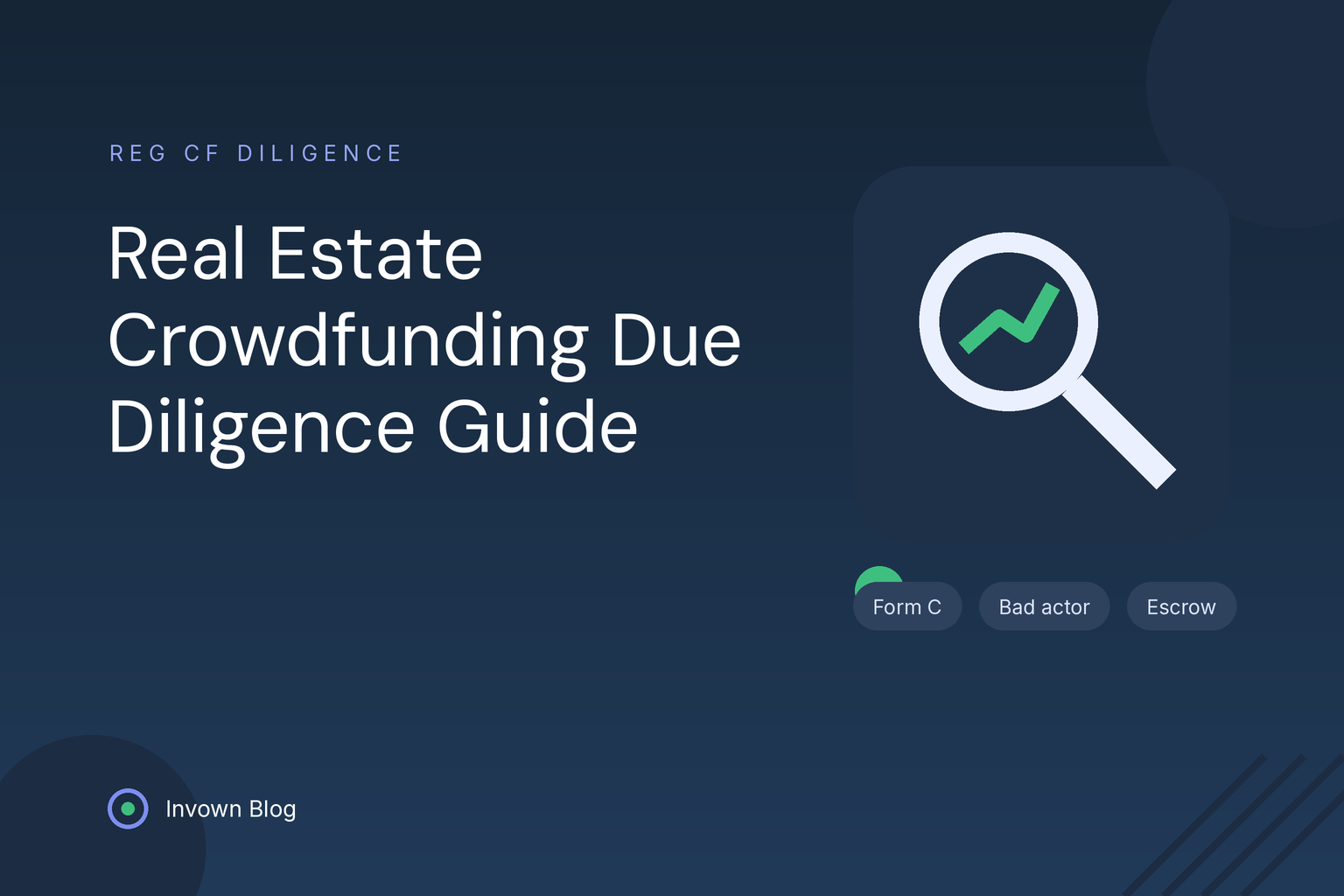 real-estate-crowdfunding-due-diligence Illustration of a magnifying glass over offering documents, representing real estate crowdfunding due diligence before committing capital.