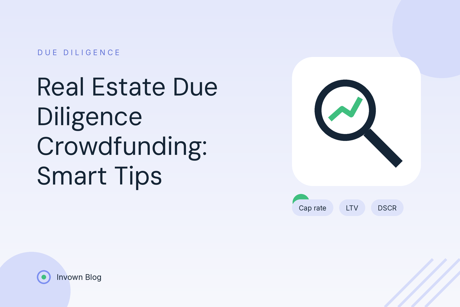 real-estate-due-diligence-crowdfunding Illustration of a magnifying glass inspecting property metrics, representing real estate due diligence for crowdfunding investors.