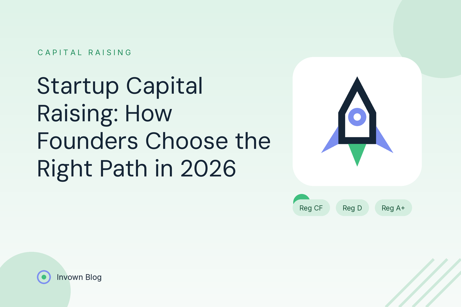 startup-capital-raising-funding-guide Illustration of a launching rocket representing startup capital raising paths across Reg CF, Reg D, and Reg A+ in 2026.