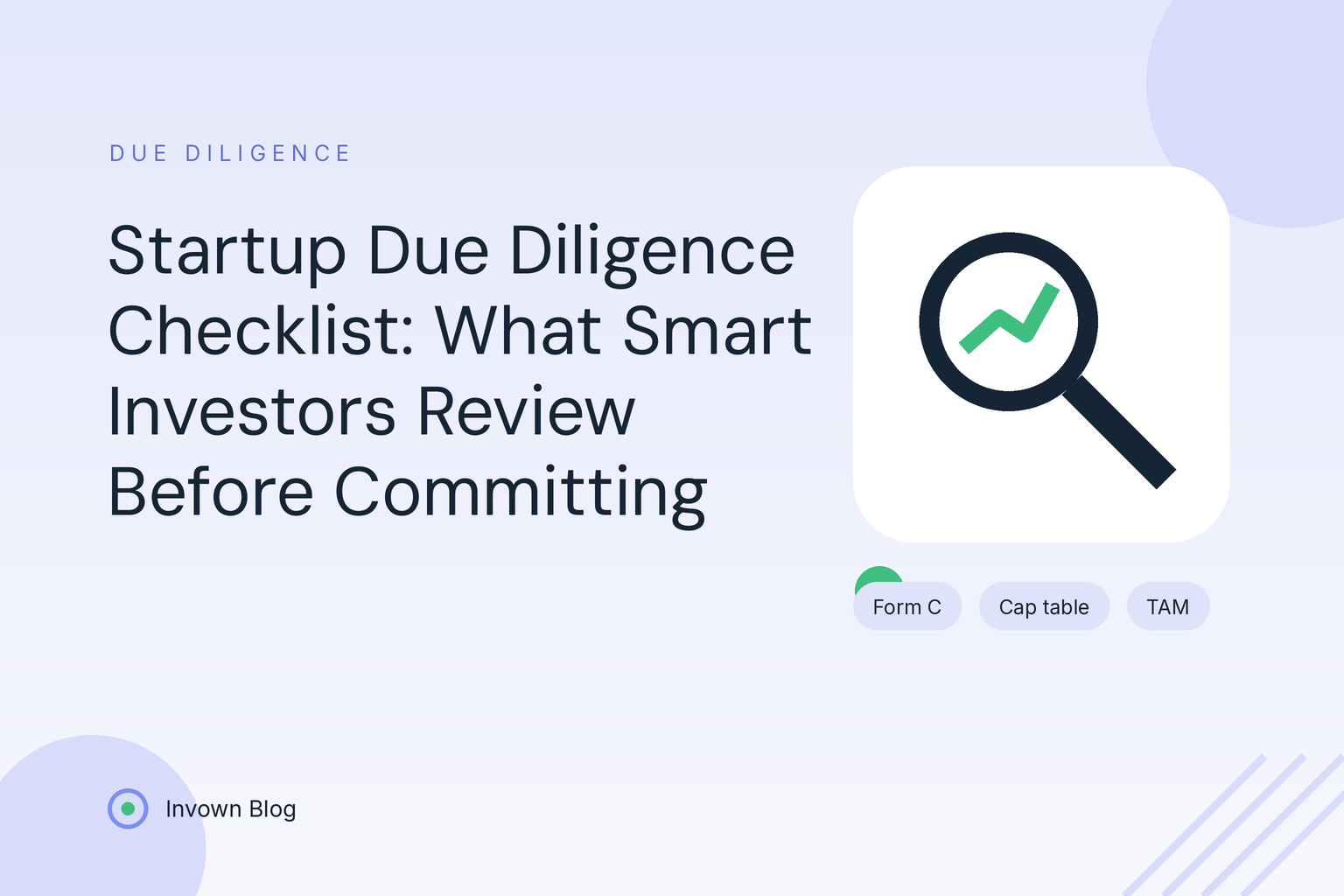 startup-due-diligence-checklist Illustration of a magnifying glass over documents representing a startup due diligence checklist for crowdfunding investors.