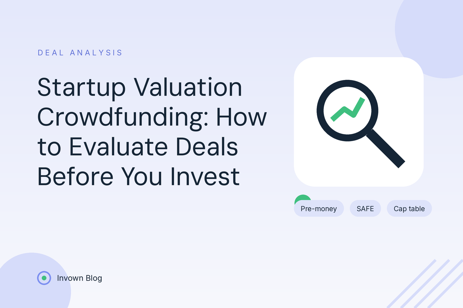 startup-valuation-crowdfunding-investors Illustration of a magnifying glass examining startup valuation metrics that crowdfunding investors use to evaluate deals before investing.