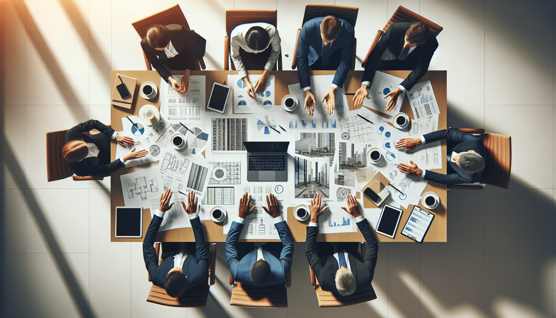 Syndication fee structures overview showing investors reviewing real estate partnership documents at a conference table