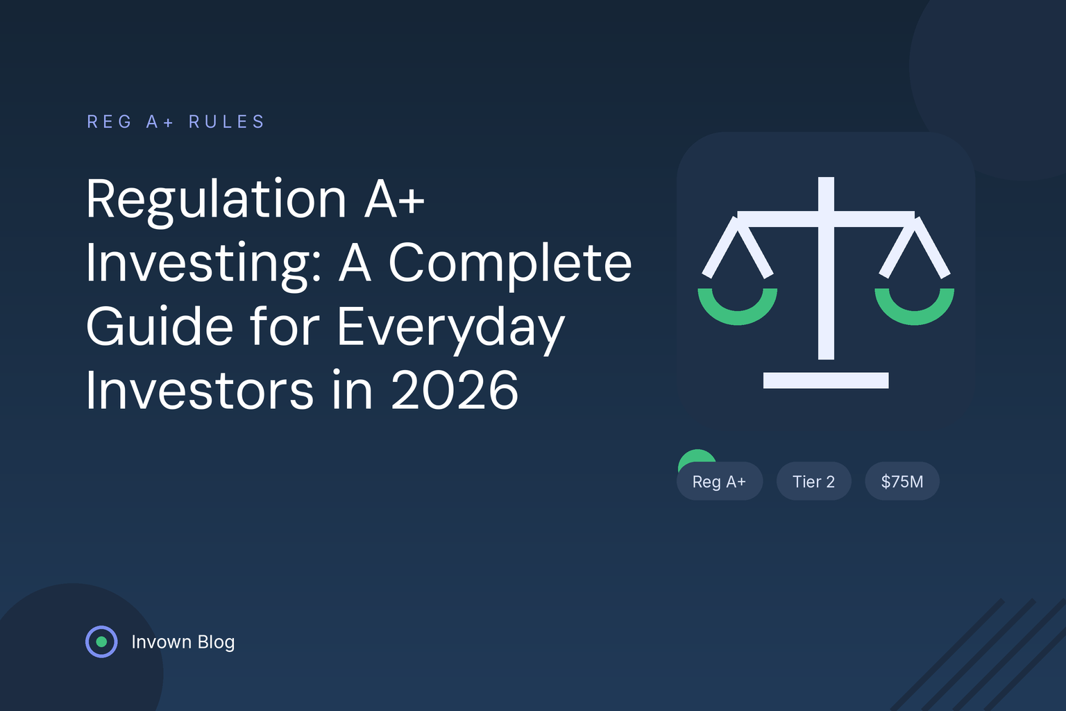 regulation-a-plus-investing-guide-2026 Illustration of balanced legal scales representing Regulation A+ investing rules, tiers, and offering limits for everyday investors.