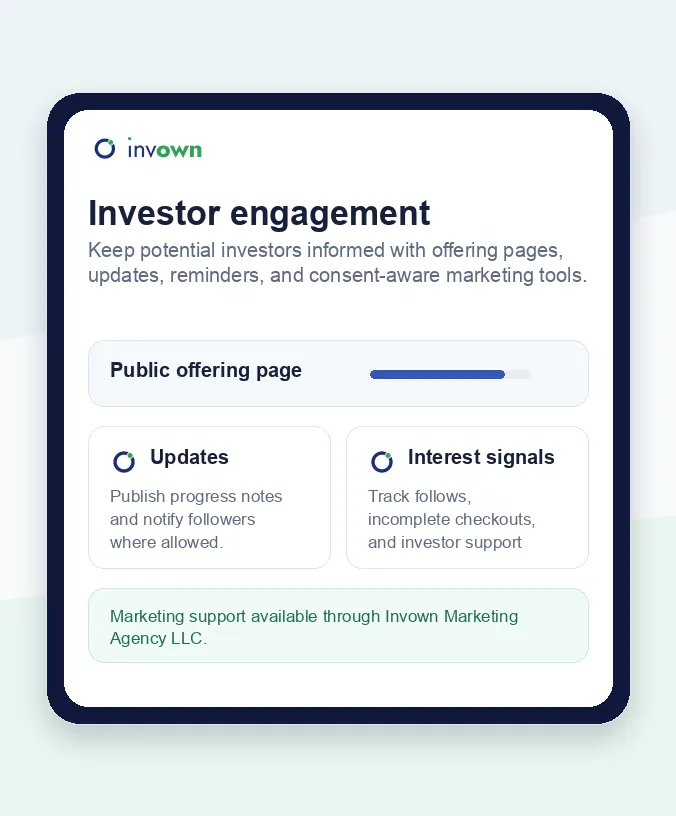 Invown investor engagement dashboard for regulated offerings
