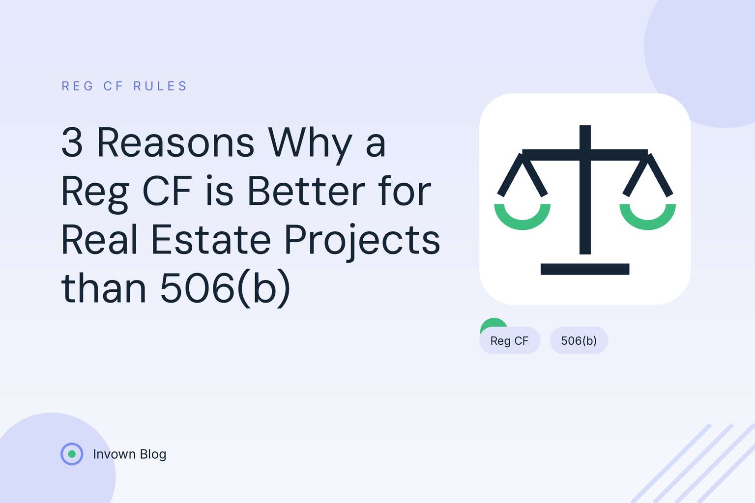 Illustration of balanced scales weighing Reg CF against Rule 506(b) for raising capital on real estate projects.