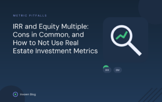Illustration of a magnifying glass examining the shared cons of IRR and equity multiple as real estate investment metrics.