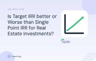 Illustration of a rising projection chart contrasting target IRR with single point IRR for real estate investment returns.