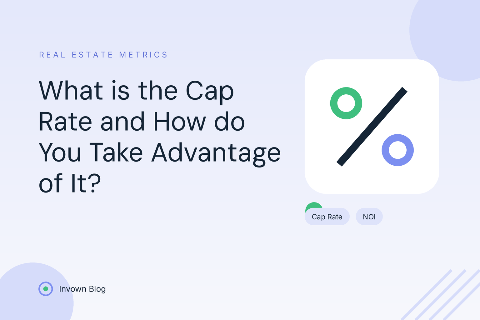 What is the Cap Rate and How do You Take Advantage of It? Illustration of a percent symbol and property metrics explaining the cap rate for real estate investors.