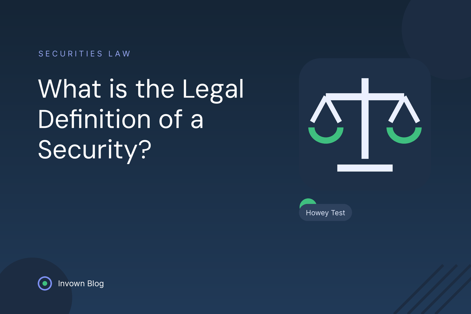 Illustration of scales of justice representing the Howey test and the legal definition of a security under U.S. law.
