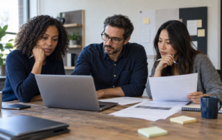 Issuer team reviewing a stalled crowdfunding campaign and its disclosure materials