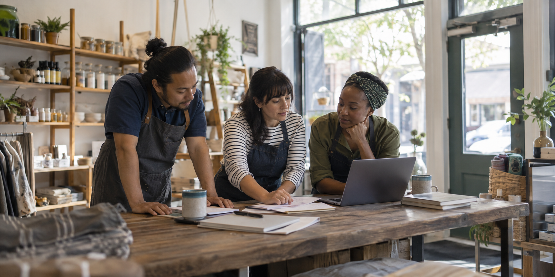 Local business owners review expansion records before considering investment crowdfunding