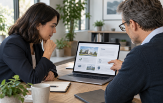 Founder and adviser reviewing the sections of a crowdfunding offering page before launch