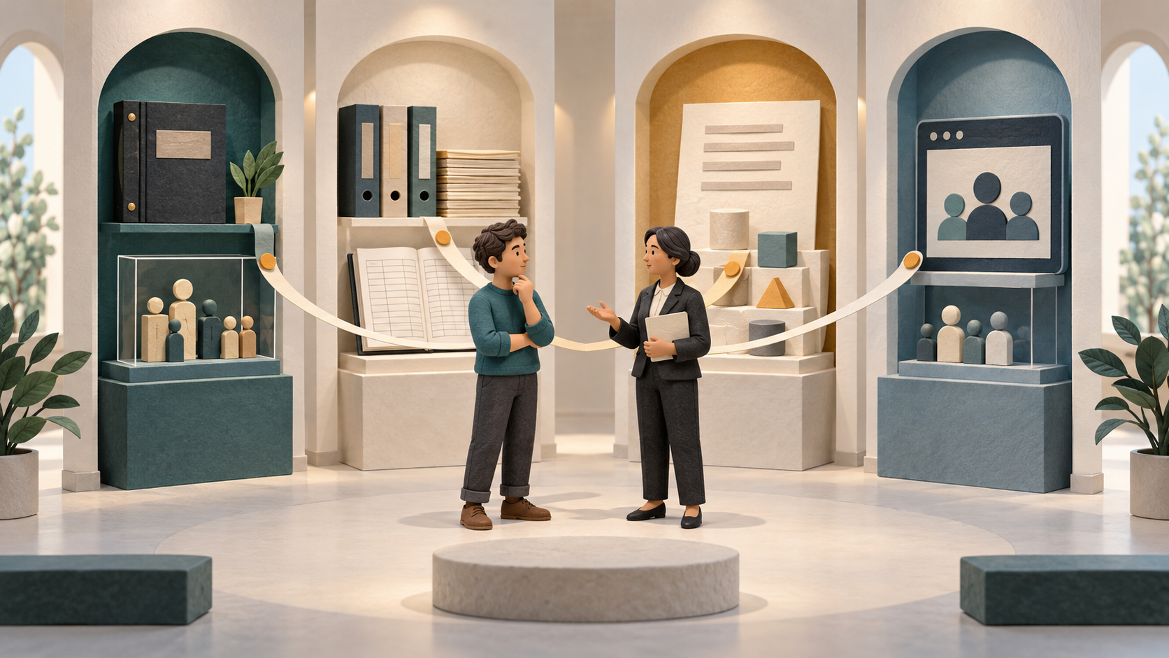 Paper-and-clay scene separates issuer, Reg CF lawyer, accountant, and funding portal roles