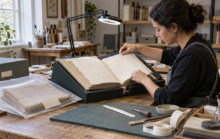 Book conservator replaces a revised section while preserving the prior version in an archival sleeve